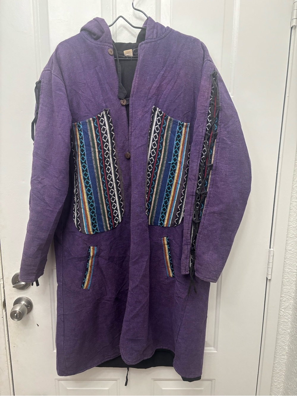 Tibetan Gift Corner Purple Hooded Patchwork Trench Coat with embroidery